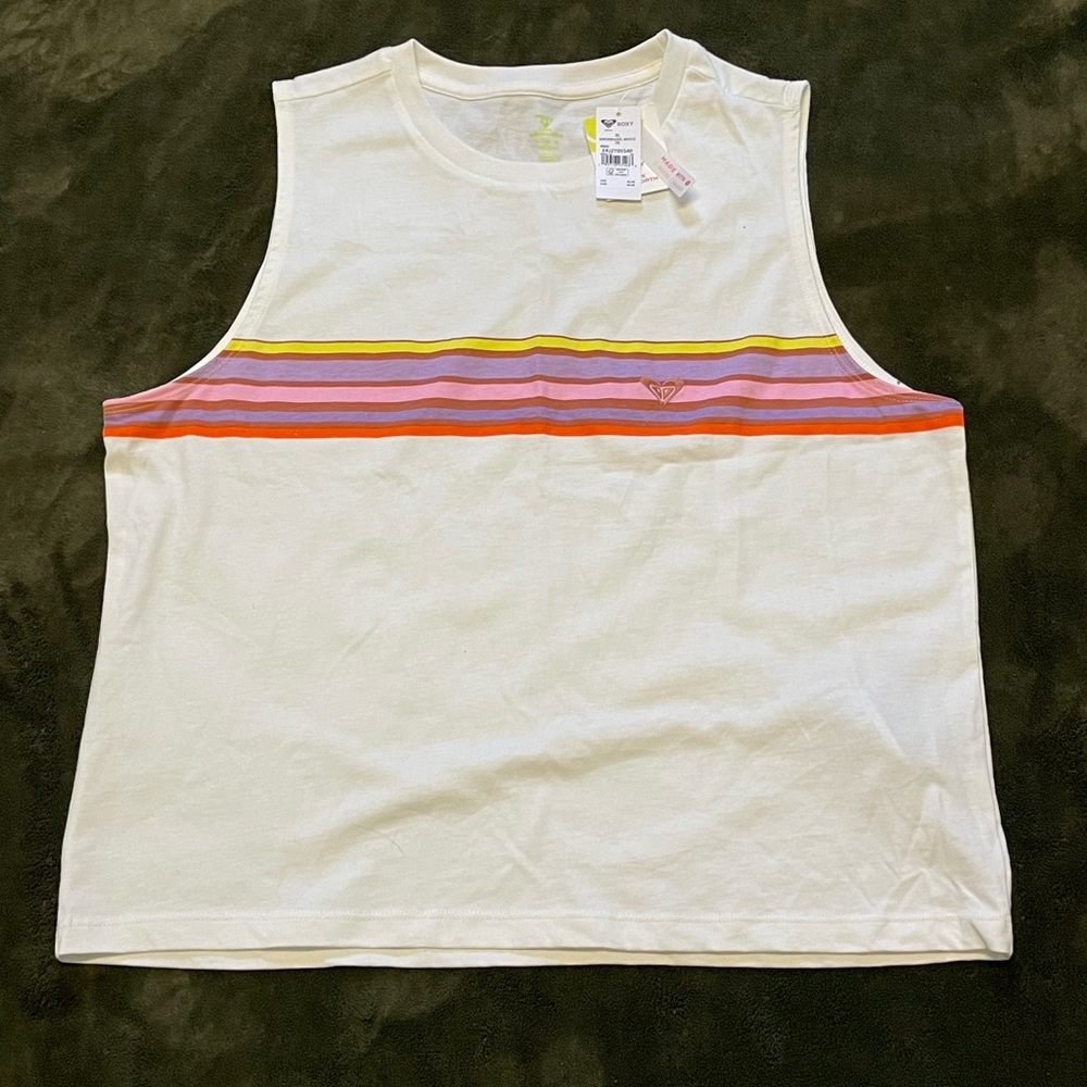 Roxy women’s white tank top with multicolored stripe size xl